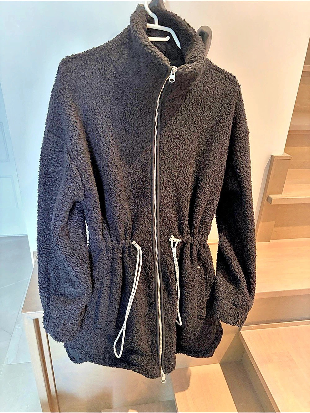 Cinch-Waist Fleece Jacket Black